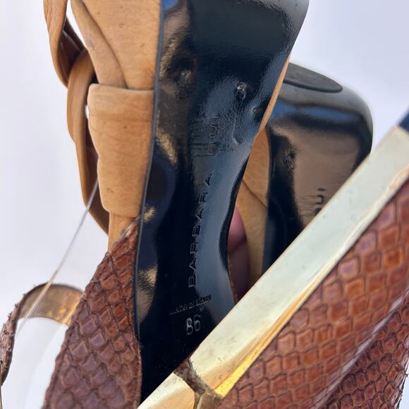 Barbara Bui Snake Ankle Strap Platform Heels Pumps Leather Tan 6 Size 36 - Picture 9 of 10